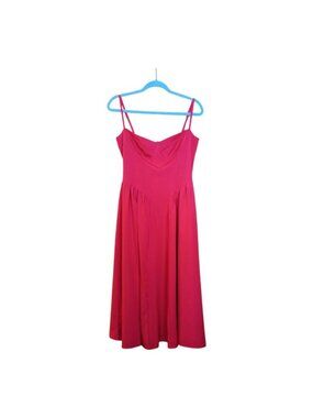 Bustier Red Dress Size S Adjustable Spaghetti Straps Midi Fit & Flare W Pockets